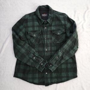 AMERICAN GIANT XL Plaid Shirt Jacket Shacket Green Black Snaps Button Cotton